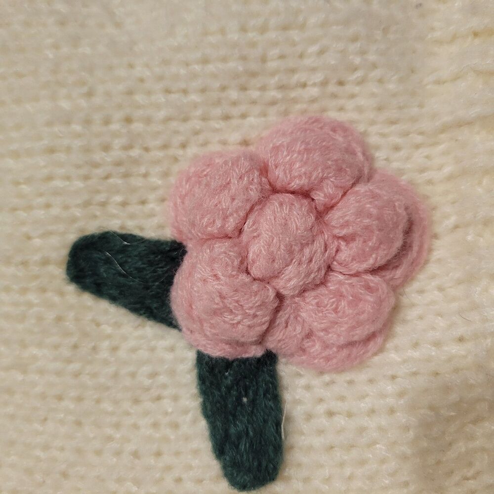 Luna Ivy Ivory Cardigan With Pale Pink 3D Crochet Puff Flowers. Size M. Cozy. - Picture 6 of 12